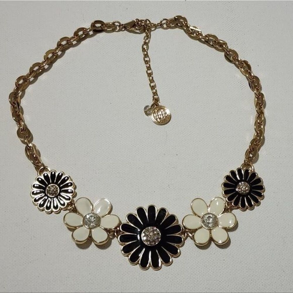 Tommy Hilfiger black‎ and white flower necklace